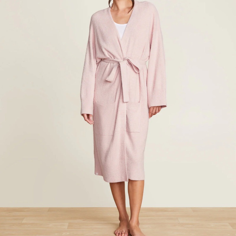 Barefoot Dreams CozyChic Lite Barbie Robe- Dusty Rose/White