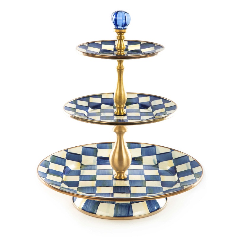 MacKenzie-Childs Royal Check Enamel Three Tier Sweet Stand