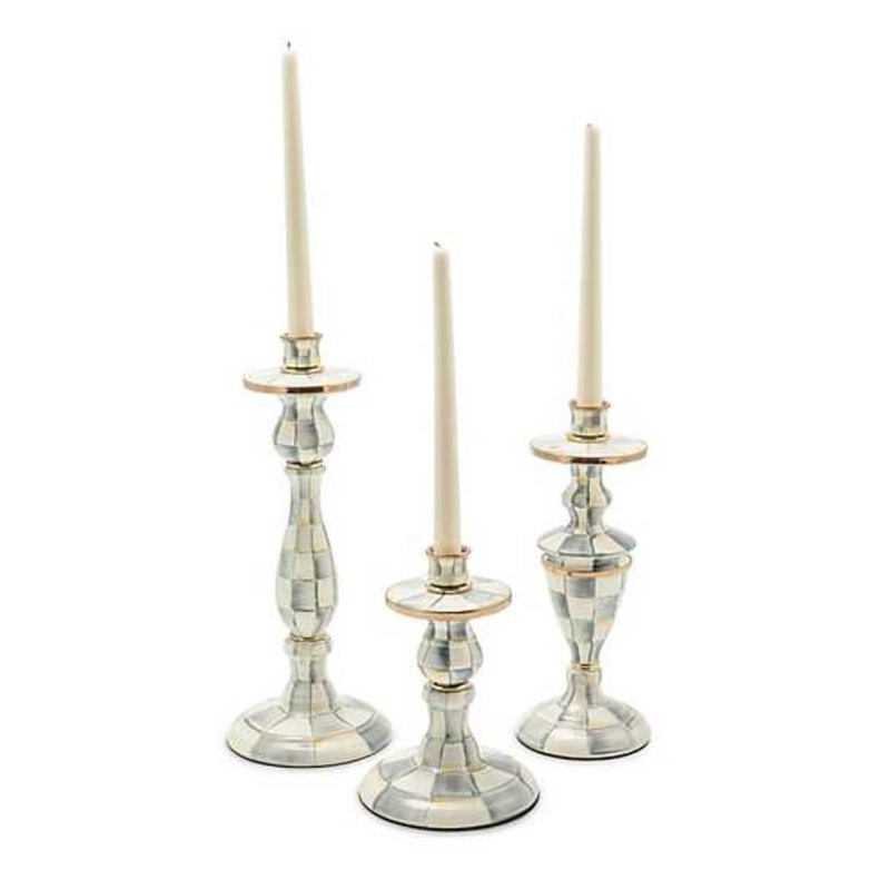 MacKenzie-Childs Sterling Check Enamel Candlestick