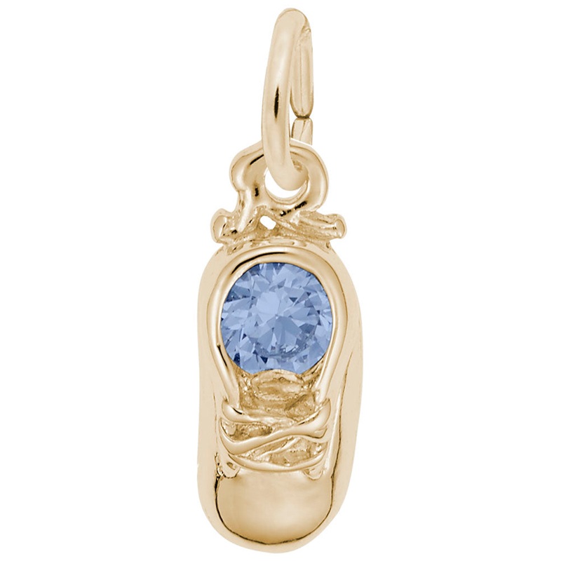 14Y Baby Shoe Charm with March Birthstone Aquamarine