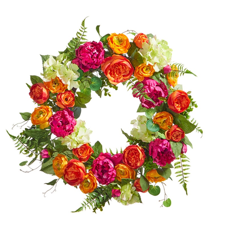 24" Mixed Floral and Greenery Wreath