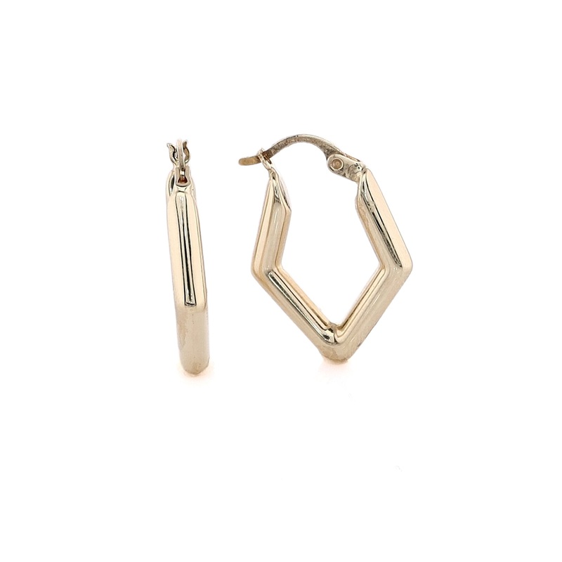 Estate 14 Karat Yellow Gold Diamond Shaped Tubular Hoop Earrings