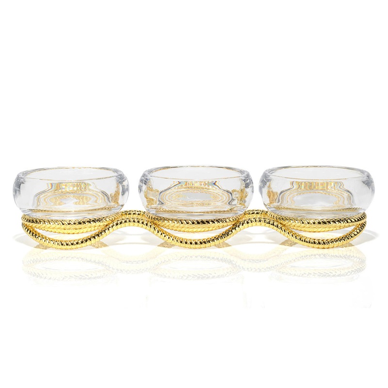 Nambe Braid Gold Triple Condiment Server