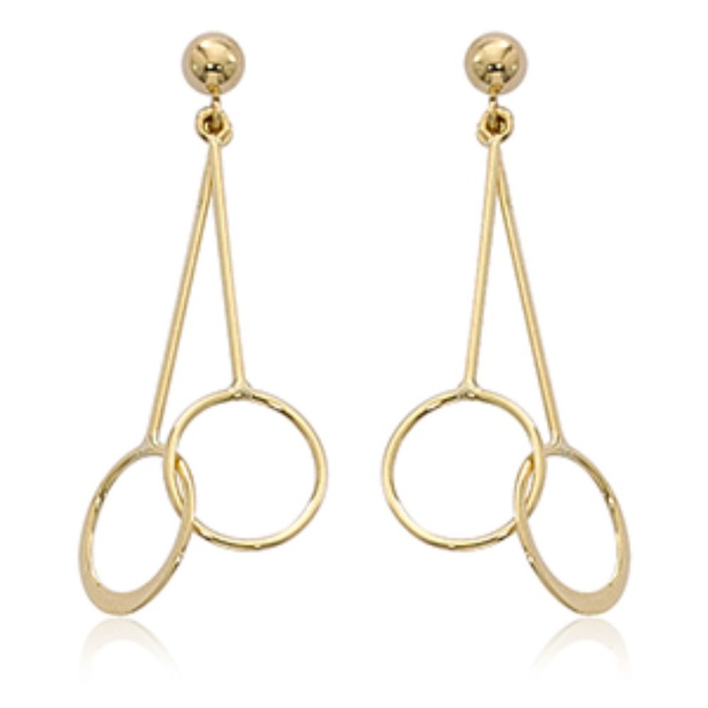 14k Gold Mini Circle Drop Earrings