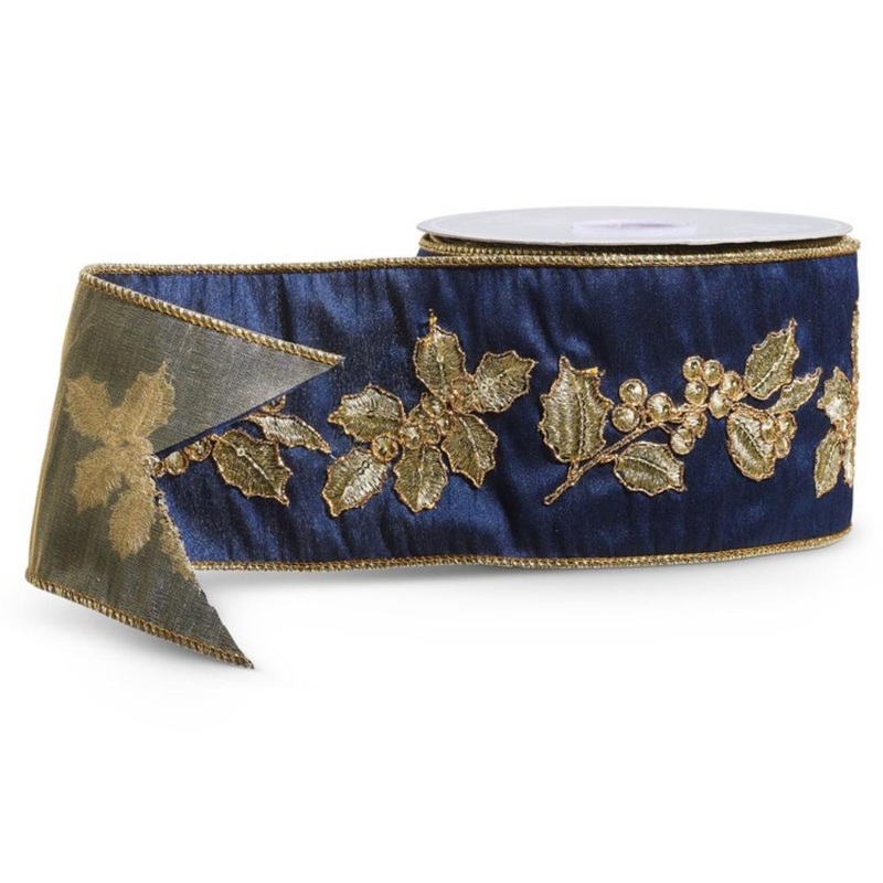 Navy and Gold Holly Ribbon