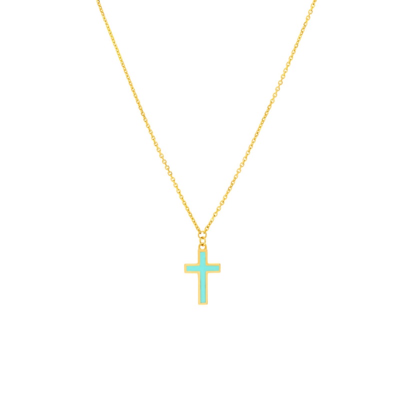 14k Enamel Cross Pendant Necklace