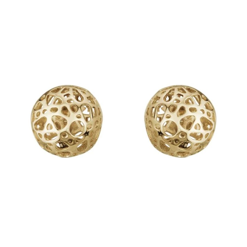 14k Gold Open Work Ball Stud Earrings