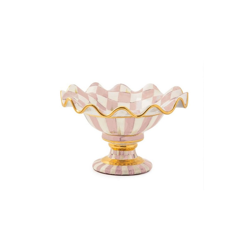 MacKenzie-Childs Rosy Check Ceramic Compote