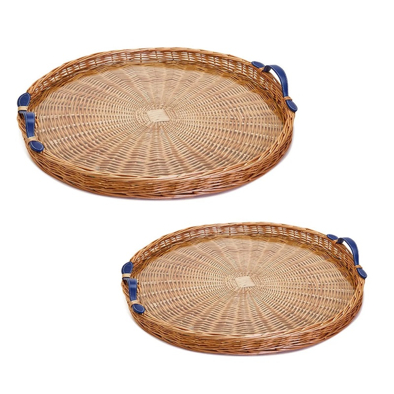 Two's Company Wicker Round Tray With Handles