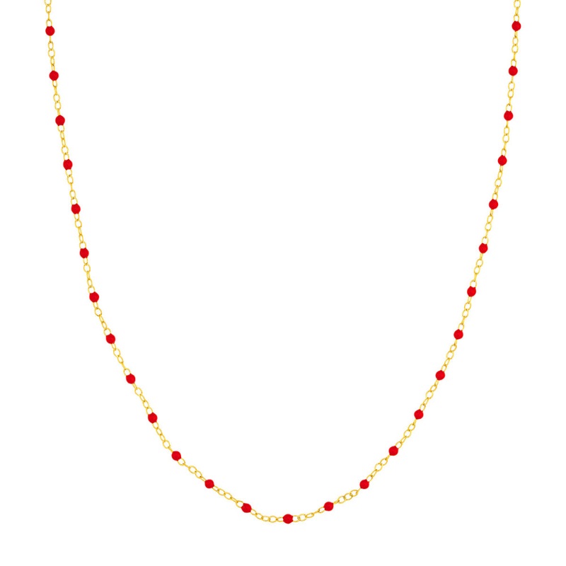 14k Red Enamel Bead Piatto Chain, 10"