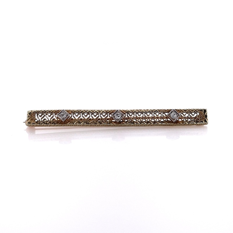 Estate 14 Karat Yellow Gold Diamond Bar Pin