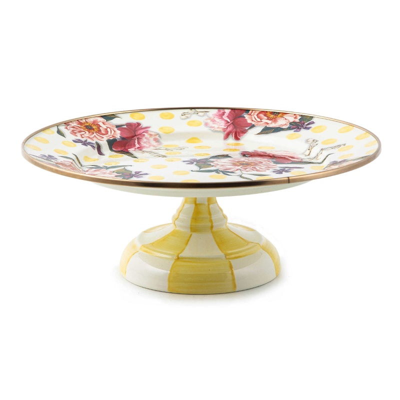 MacKenzie-Childs Wildflowers Enamel Small Pedestal Platter - Yellow