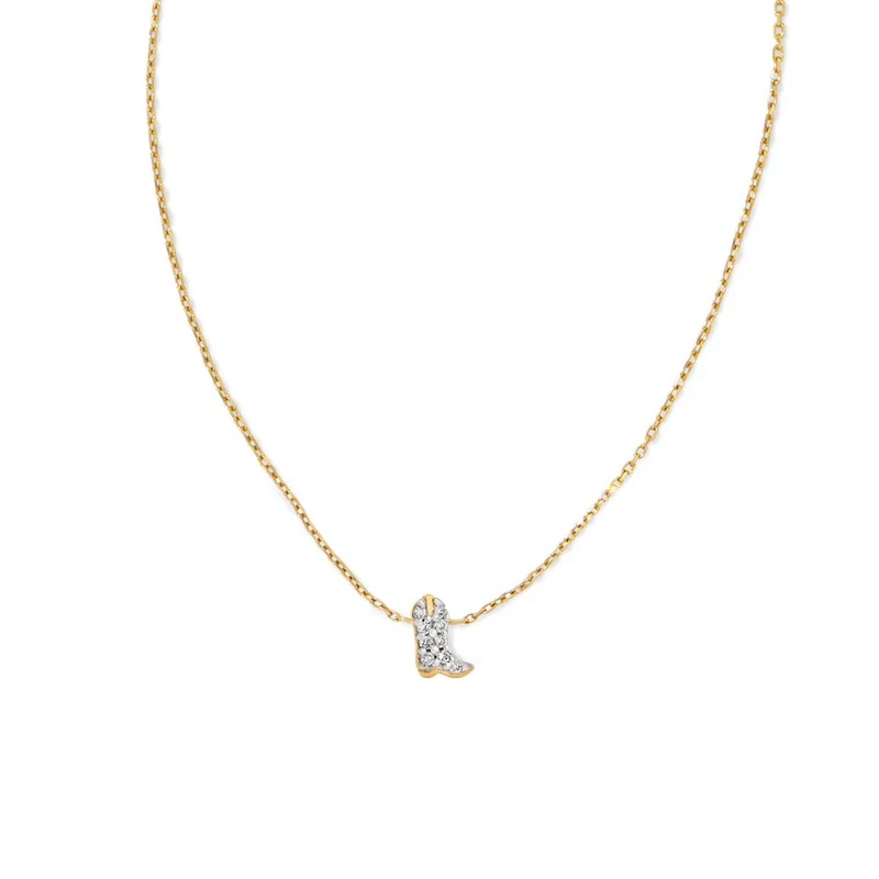 Kendra Scott Tiny Cowboy Boot 14k Yellow Gold Pendant Necklace in White Diamond