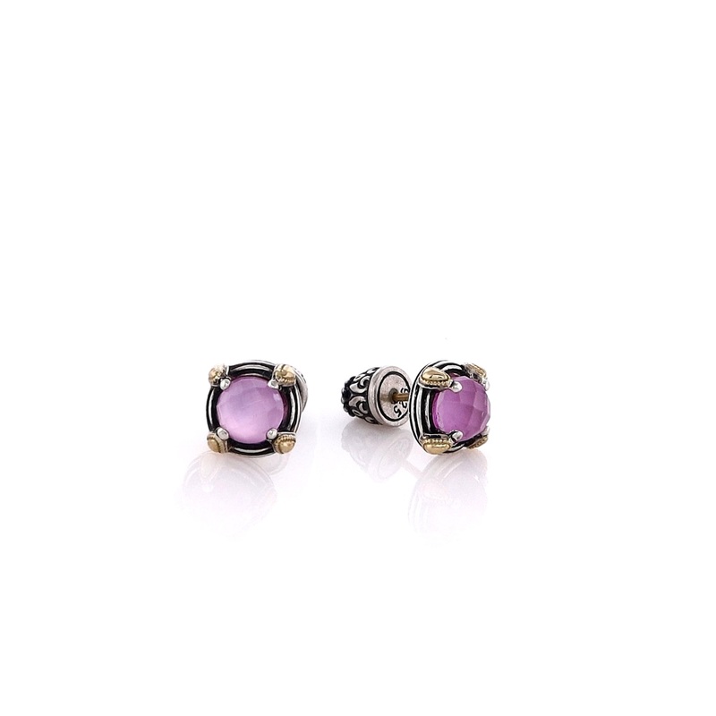 Konstantino Two-Tone Delos Collection Pink Corundum Stud Earrings