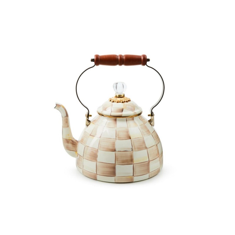 Mackenzie-Childs Mocha Check Tea Kettle