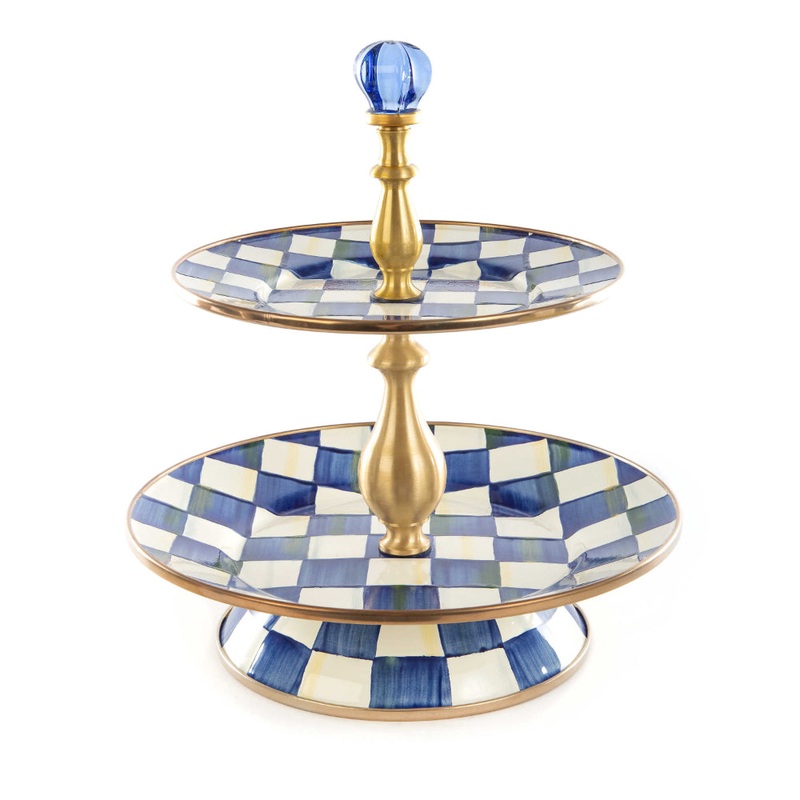 MacKenzie-Childs Royal Check Enamel Two Tier Sweet Stand