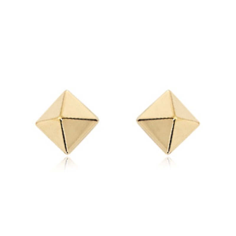 14k Gold Pyramid Button Stud Earrings