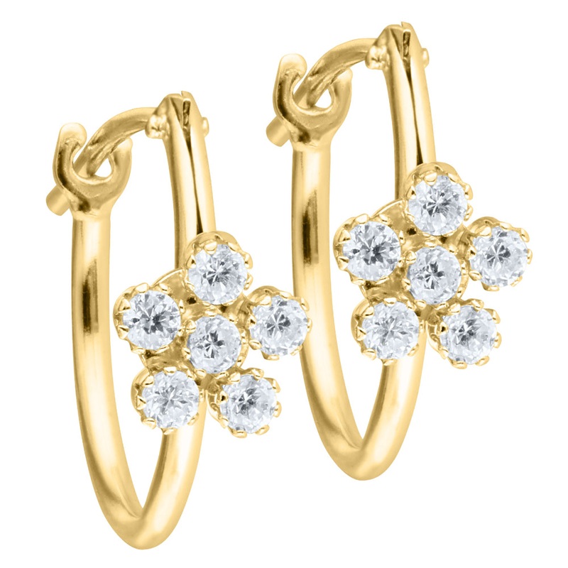 Children's 14k Gold Flower Cubic Zirconia Earrings
