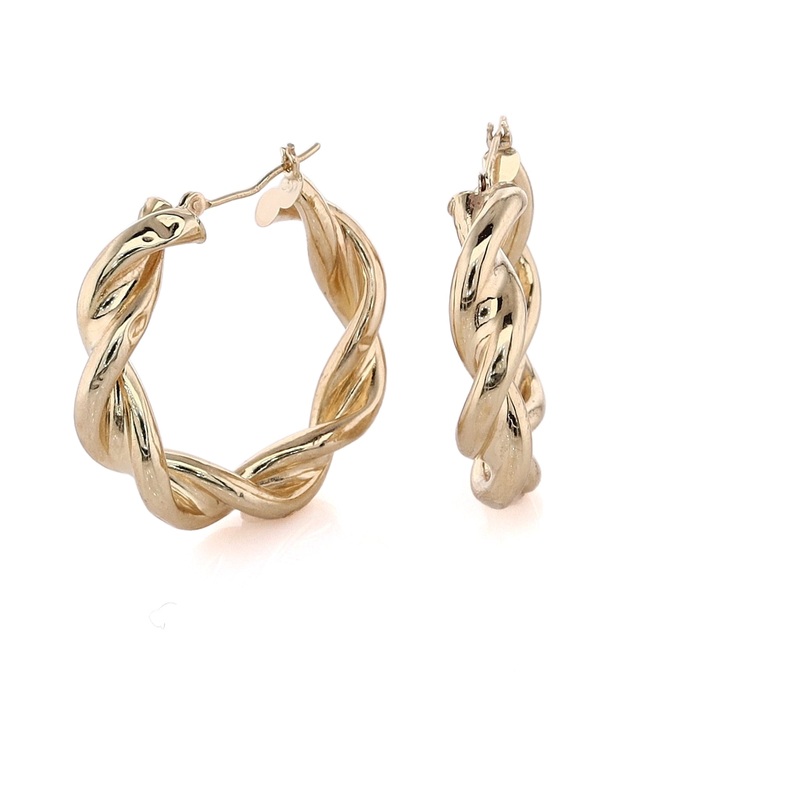 Estate 14 Karat Yellow Gold Polished Twist Design Hoop Earrings