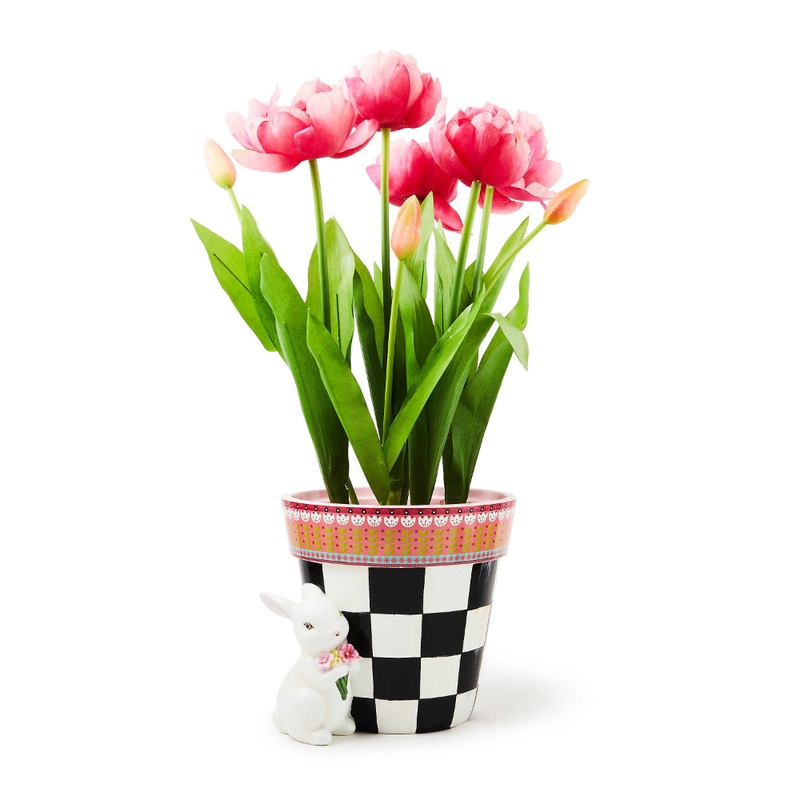 MacKenzie-Childs Calico Potted Tulip With Bunny