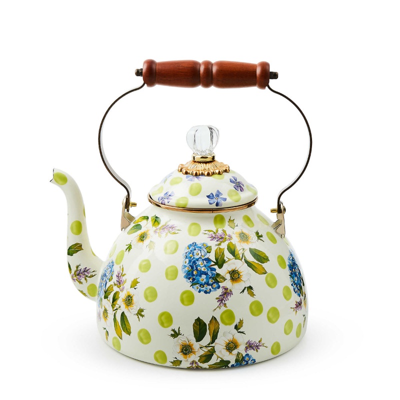 Mackenzie-Childs Wildflowers Green 3 Quart Tea Kettle
