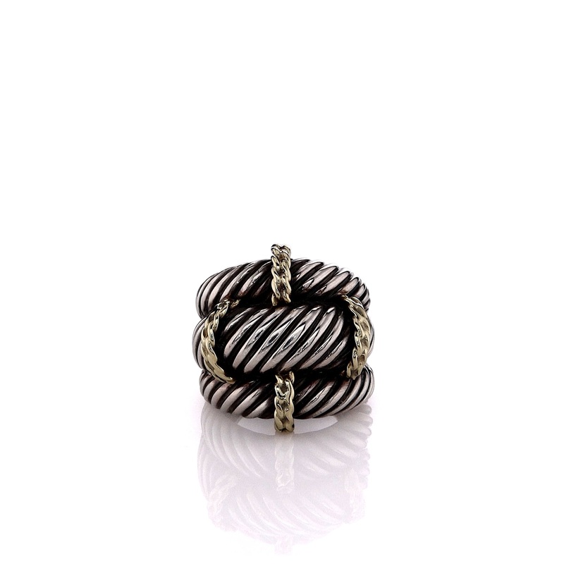 Estate David Yurman Two-Tone 3 Row Cable With Gold Accents Domed Ring