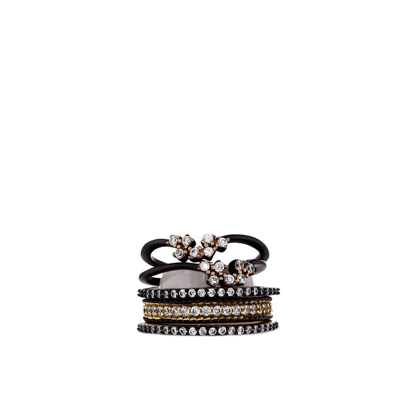 Freida Rothman Gold Tone and Rhodium Plated Cubic Zirconia Stack Ring
