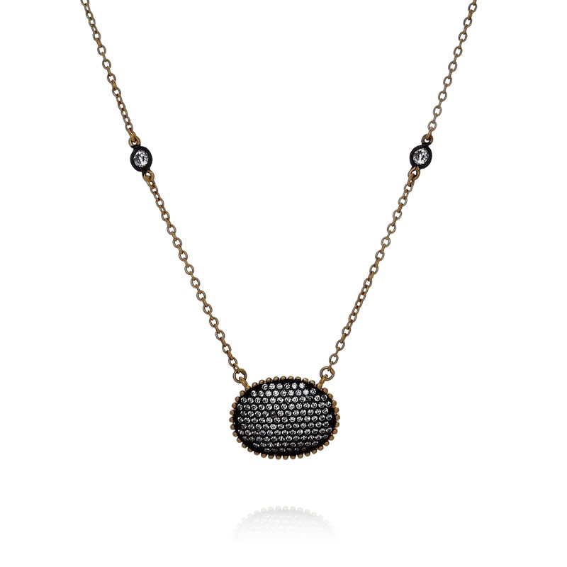 Freida Rothman Gold Tone Cubic Zirconia Oval Pendant Necklace