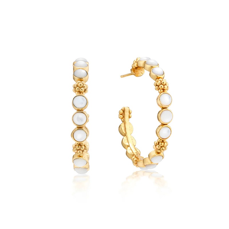 Capucine De Wulf Berry Gem Medium Hoop Earrings in Mother of Pearl