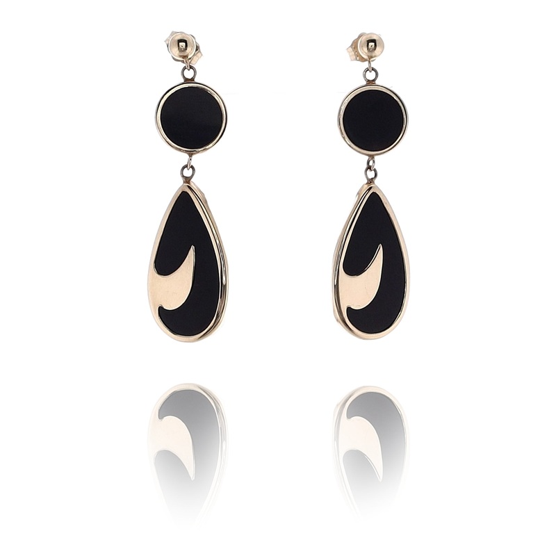 Estate 14 Karat Yellow Gold Black Onyx Drop Earrings