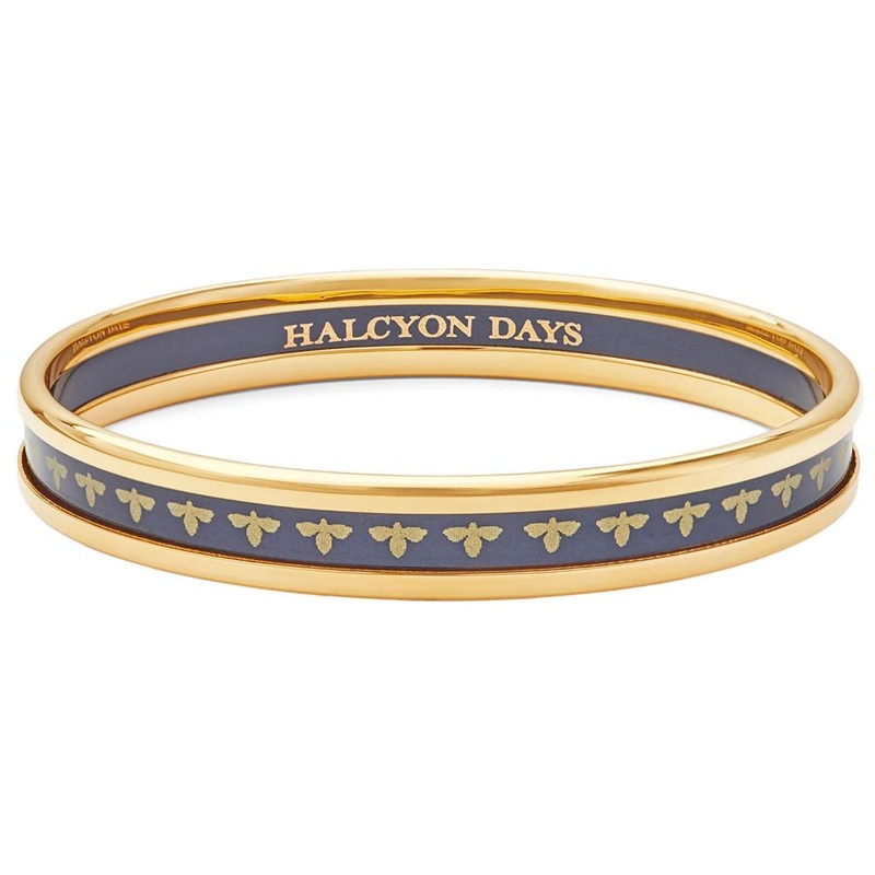 Halcyon Days 6mm Bee Navy & Gold Enamel Bangle