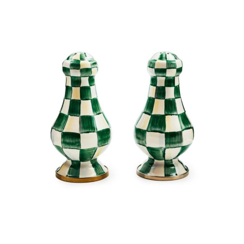 MacKenzie-Childs Emerald Check Large Salt & Pepper Shakers