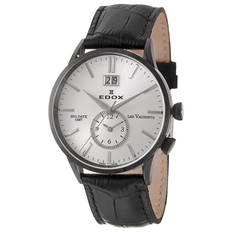 Edox Les Vauberts Big Date GMT Men's Quartz Watch 62003-3-AIN