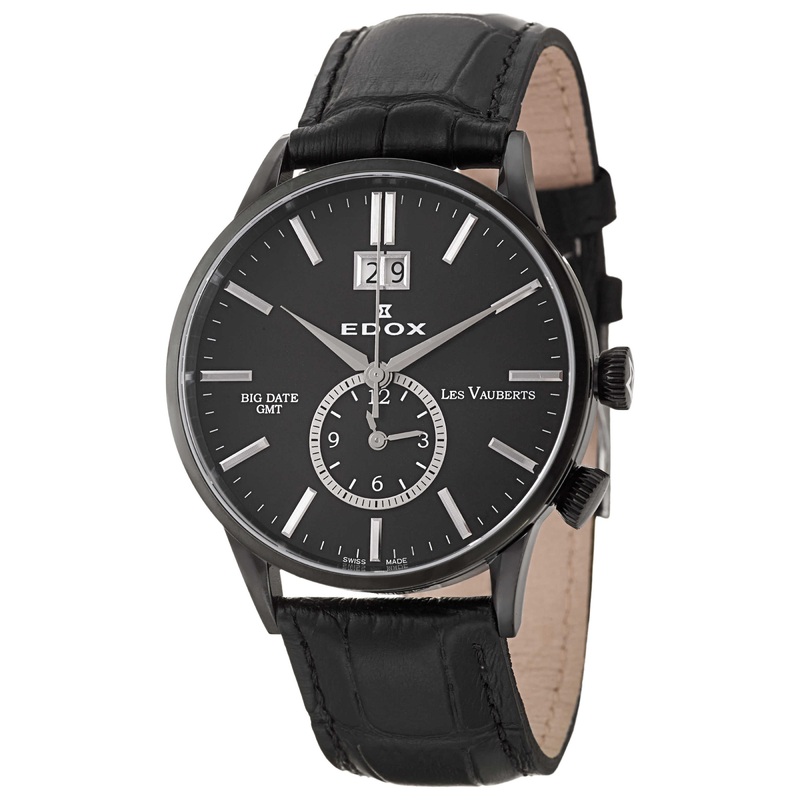 Edox Les Vauberts Big Date GMT Men's Quartz Watch 62003-37N-NIN
