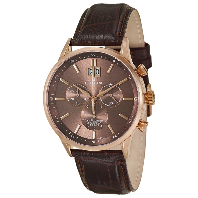 Edox Les Vauberts Chronograph Big Date Men's Quartz Watch 10010-37RB-BRIR