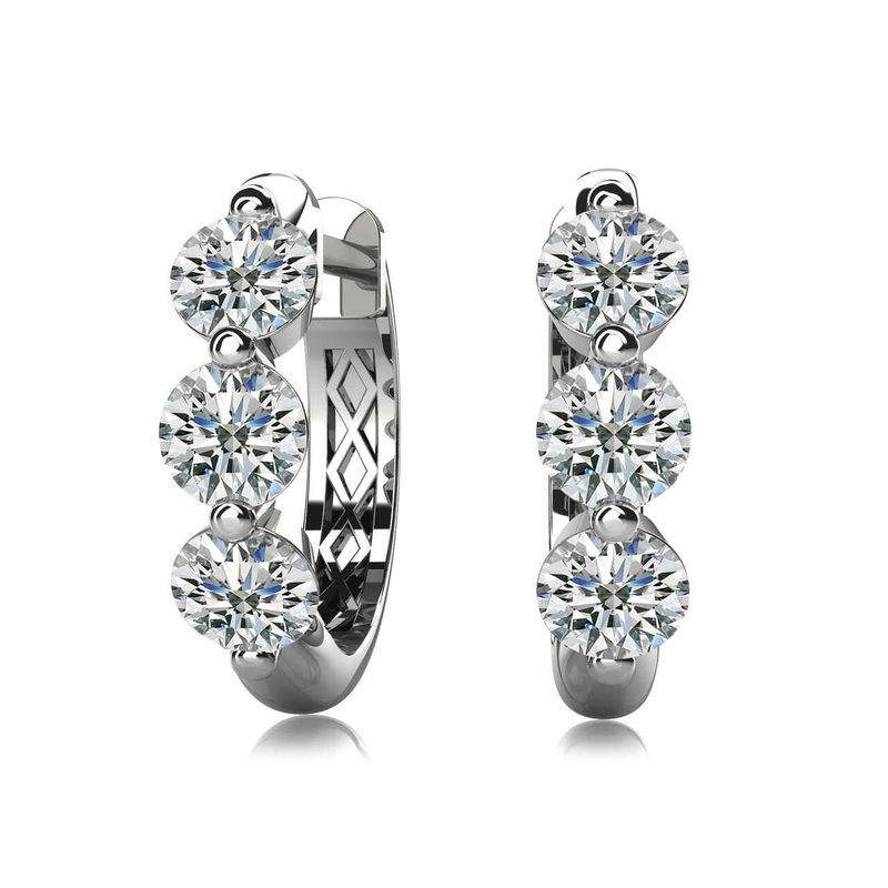 Three Stone Lab-Grown Diamond Hoop Earrings with 1.02 ct.(finished) 3.6mm