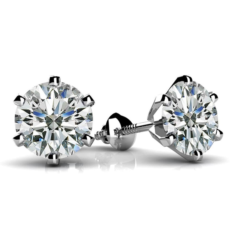 Classic Six Prong Lab-Grown Diamond Stud Earrings with 1.50 ct.(finished) 5.7mm