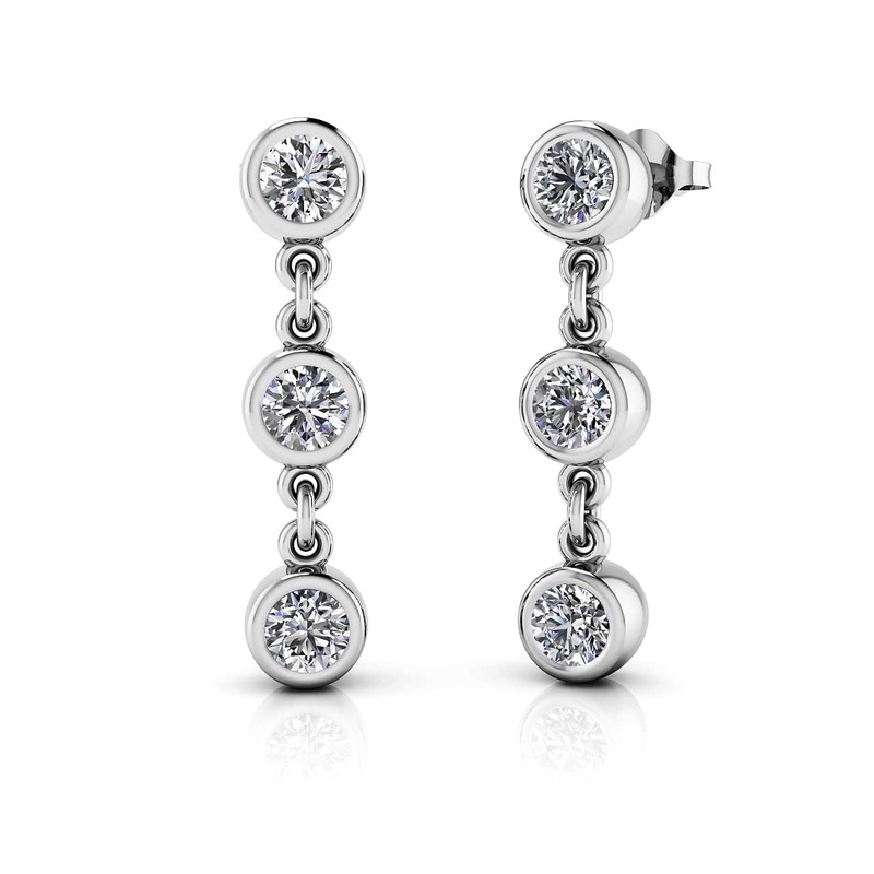 Six Stone Diamond Drop Lab-Grown Diamond Earrings with 0.96 ct.(finished) 3.5mm