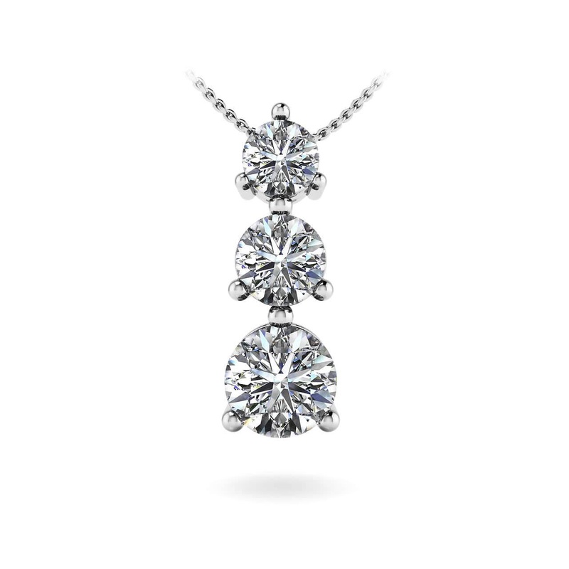 Three Prong 3 Stone Lab-Grown Diamond Pendant with 0.27 ct.(finished) 2.1mm, 2.8mm, 3.4mm
