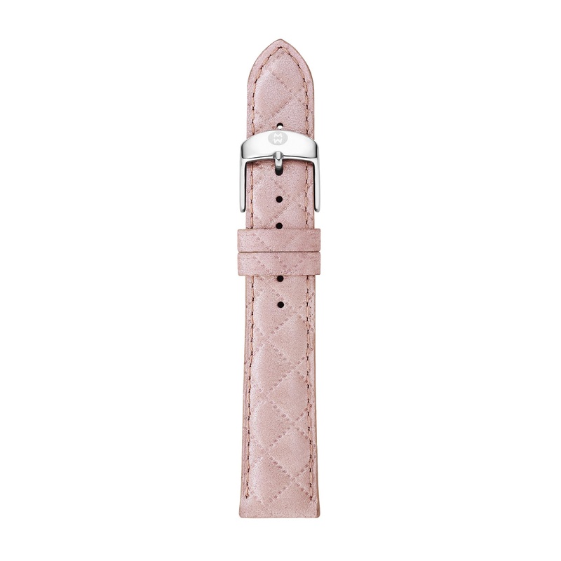 16mm Pearl Pink Quilted Leather Strap