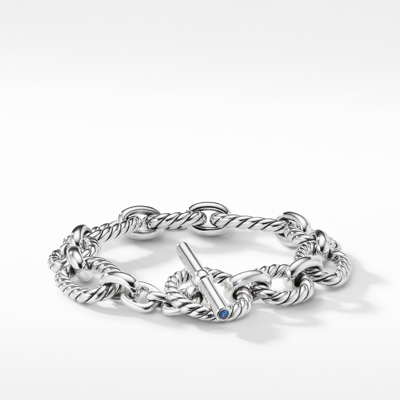Cushion Link Bracelet with Blue Sapphires, 12.5mm