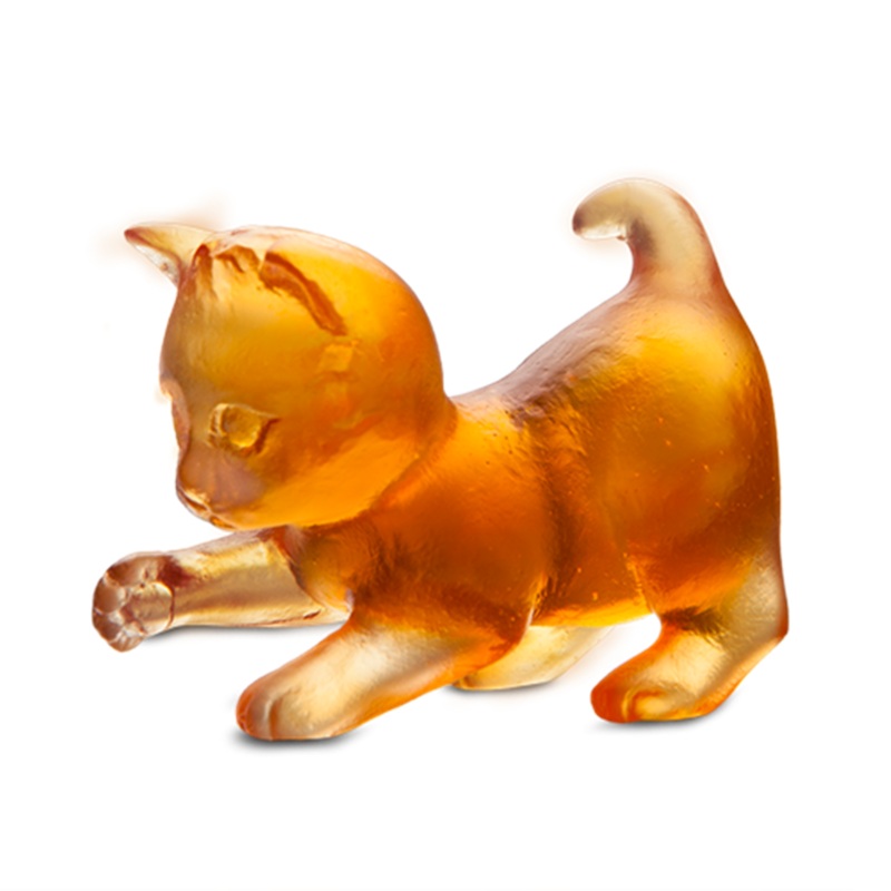 Daum Crystal Mini  Amber Kitten Playing