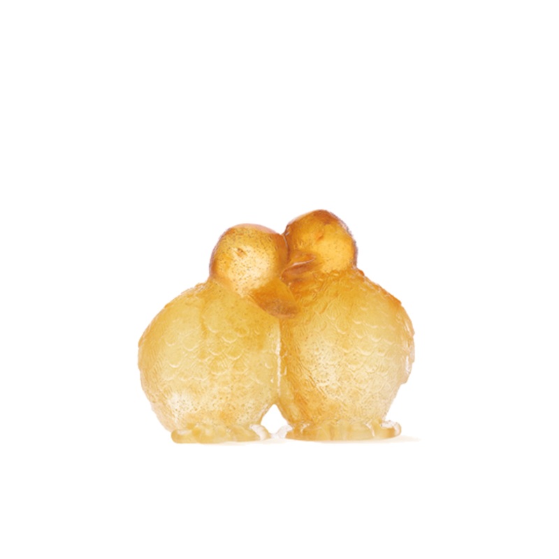 Daum Crystal Small Ducklings in Amber