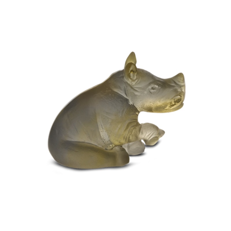 Daum Crystal Mini Amber Grey Rhinoceros