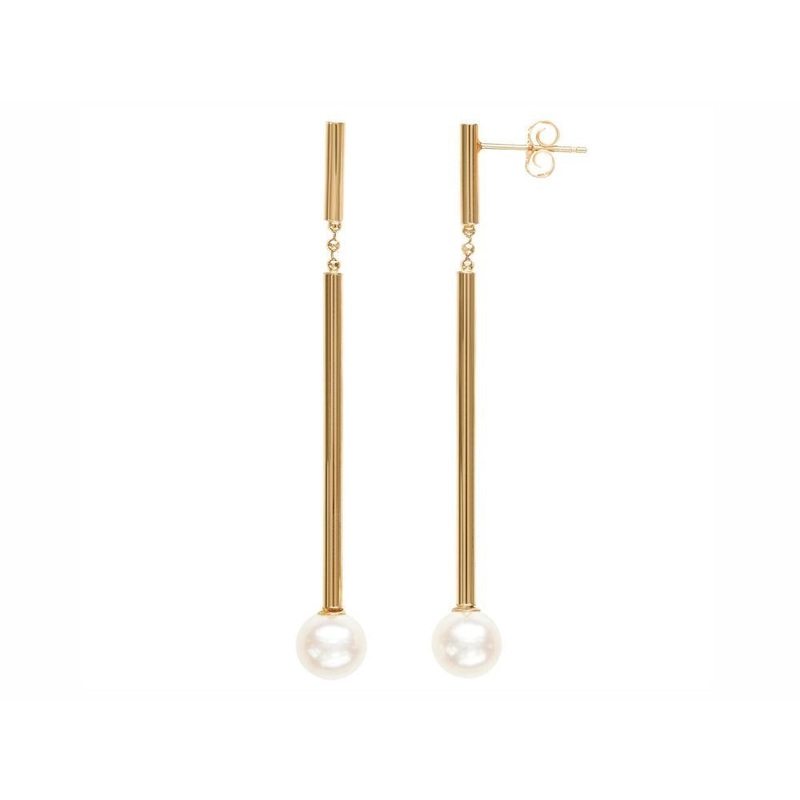 Honora 14K Yellow Gold and Freshwater Pearl Bar Drop Earrings