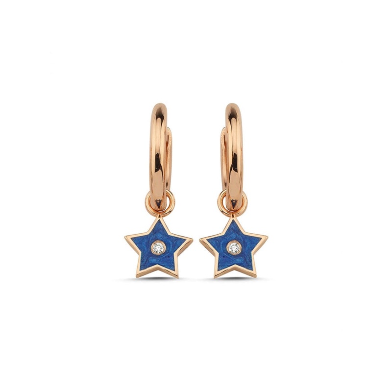 LaViano Fashion 14K Rose Gold Enamel Star Hoop Earrings