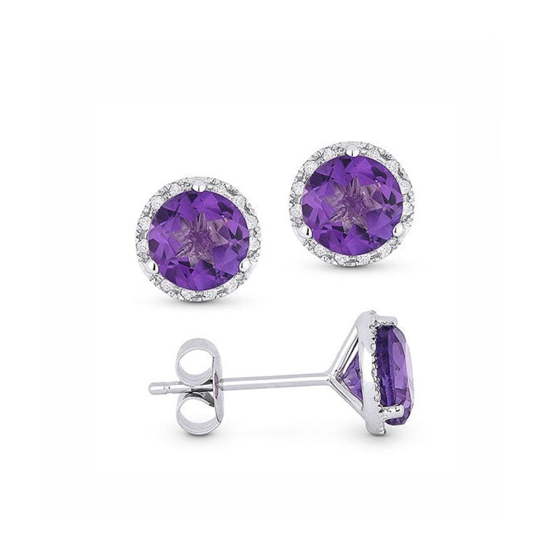LaViano Fashion 14K White Gold Amethyst and Diamond Earrings