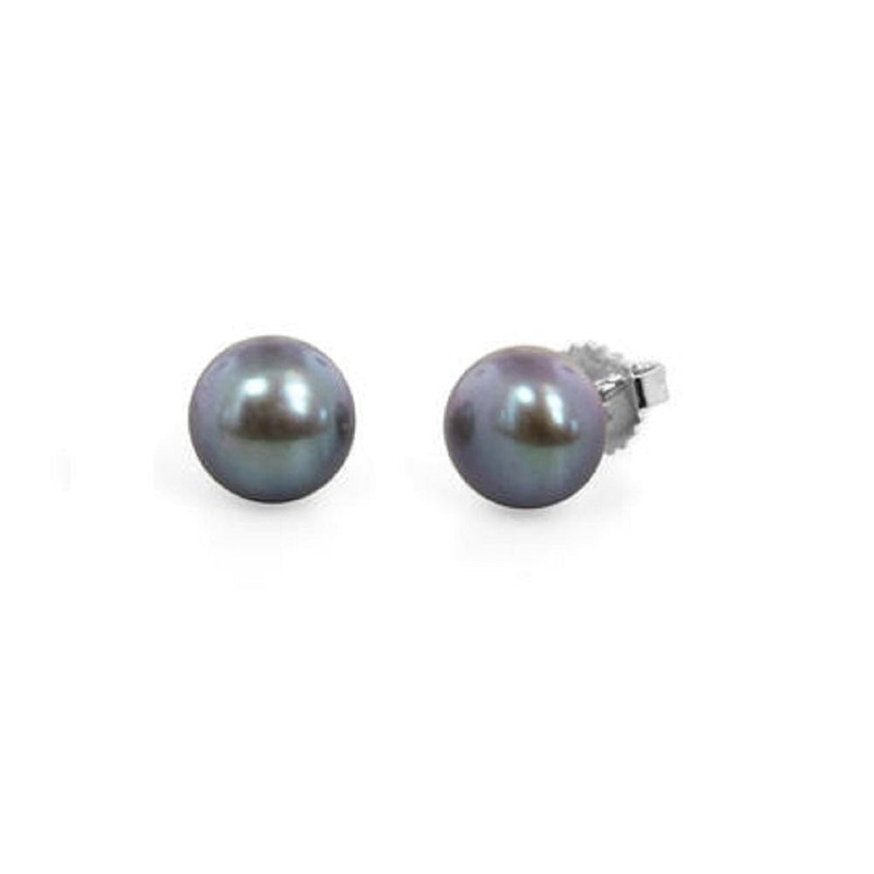 LaViano Fashion 14K White Gold Black Pearl Stud Earrings