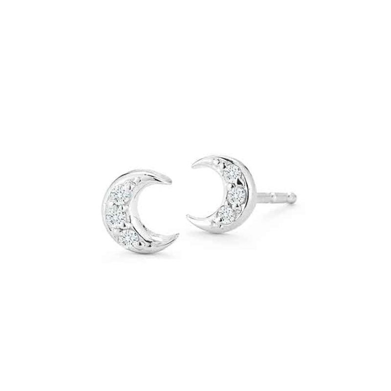 LaViano Fashion 14K White Gold Diamond Moon Earrings