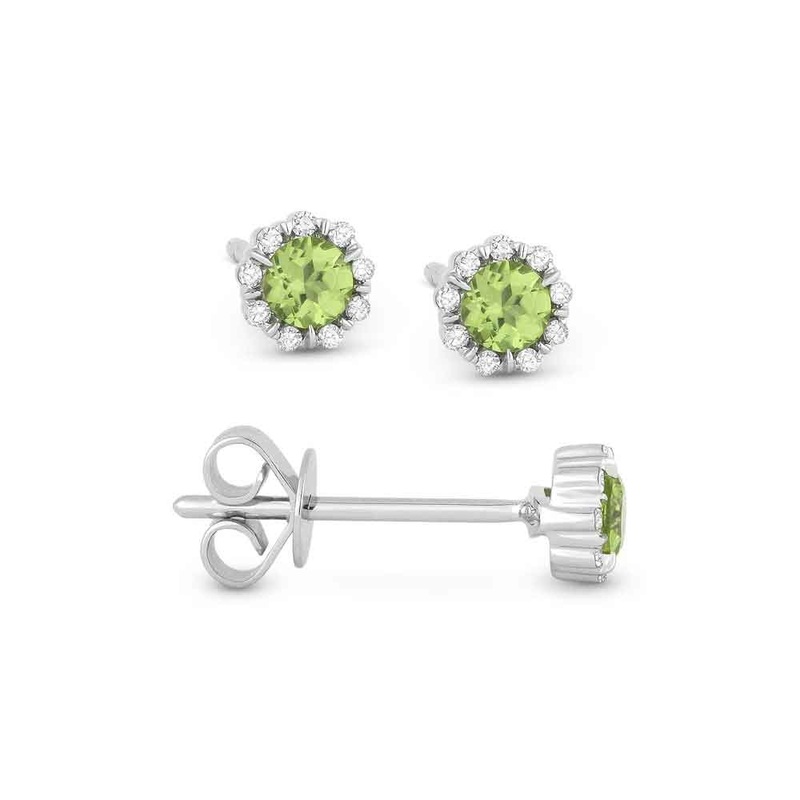 LaViano Fashion 14K White Gold Peridot and Diamond Stud Earrings